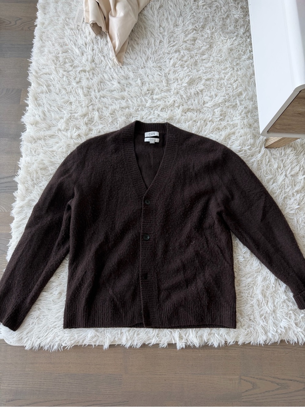 COS Men's Dark Brown V-Neck Button-Front Cardigan
